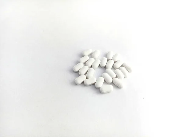 White Medical Pills Closeup Isolated White Background — Photo