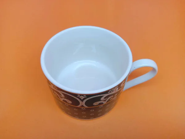 Cup Coffee Isolated Orange Background Empty Cup — Photo