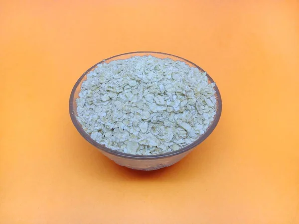 Dry Oatmeal Bowl Isolated Orange Background — Fotografia de Stock