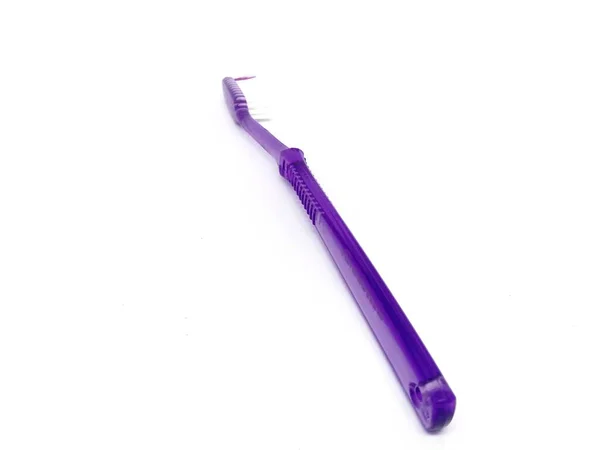 Purple Plastic Toothbrush Cleaning Isolated White Background — Stockfoto