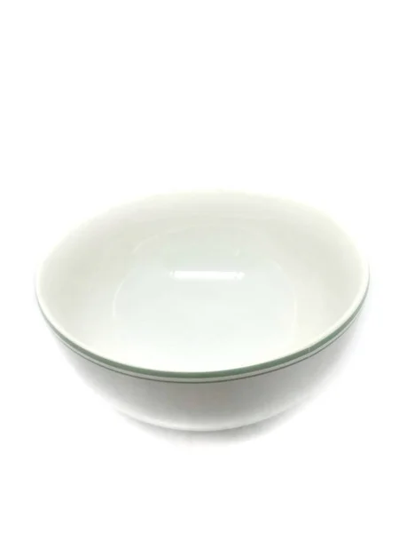Zbliżenie Pustej Białej Ceramicznej Miski Odizolowanej Biało — Zdjęcie stockowe