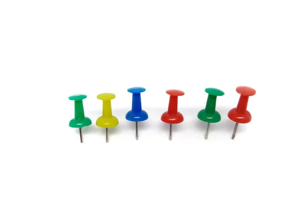 Set Push Pins Different Colors Isolated White Background Use Office — 图库照片