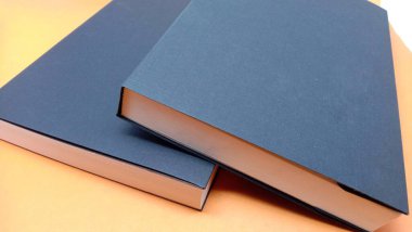 Stack of two books isolated on an orange background.