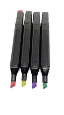 row of coloring pens to color the paintings in the drawing book.Isolated on a white background