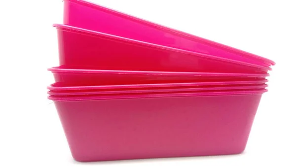 Stack Pink Food Plastic Containers Close — Stok fotoğraf