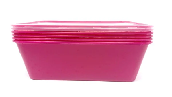 Stack Pink Food Plastic Containers Close — Zdjęcie stockowe