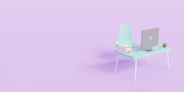 Mesa Com Computador Gavetas Armazenamento Com Fundo Roxo — Fotografia de Stock