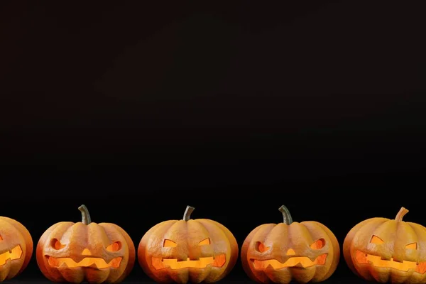 Rendering Halloween Pumpkins Set Dark Background — Stockfoto