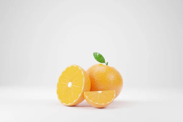 Rendering Orange Cut Half White Background — Stok fotoğraf