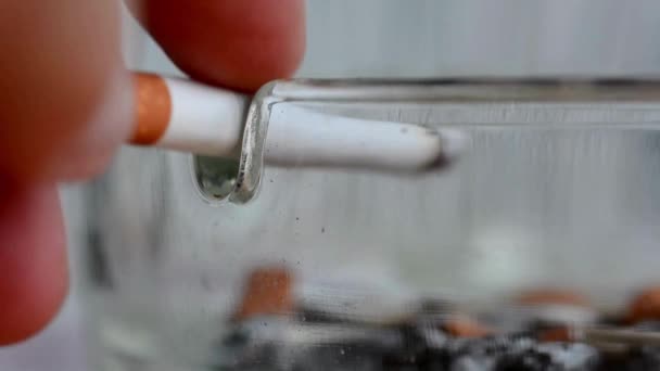Closeup Tobacco Addiction Cigarette Ashtray Narcotic Addict Nicotine Cancer Risk — Stock Video