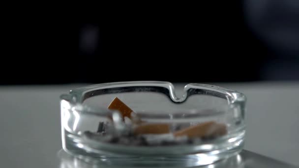 Dohányzás Cigaretta Hamutartóban Hamu Füst Egészségtelen Életmód Függőség Rák Narkotikus — Stock videók