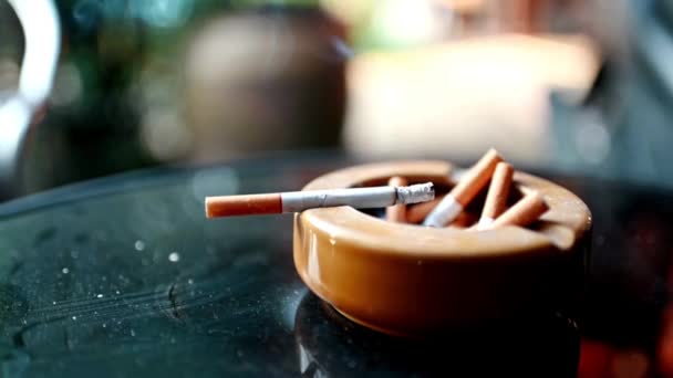 Dirty Ashtray Cigarette Butts Cigar Butt Ashtray Bad Habits Smoking — Wideo stockowe