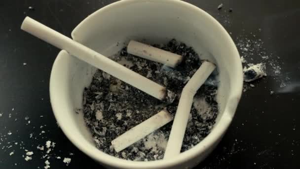 Dirty Ashtray Cigarette Butts Cigar Butt Ashtray Bad Habits Smoking — Stok video