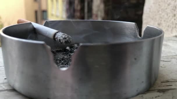 Dirty Ashtray Cigarette Butts Cigar Butt Ashtray Bad Habits Smoking — Video Stock