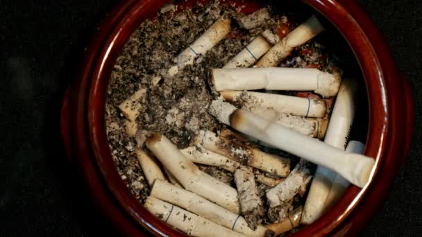 Extinguish Cigarette Ashtray Full Butt Cigar Stop Smoking Concept Unhealthy — Vídeo de Stock