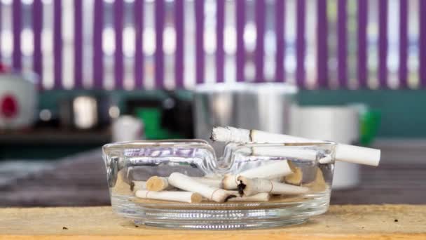 Extinguish Cigarette Ashtray Full Butt Cigar Stop Smoking Concept Unhealthy — Video Stock