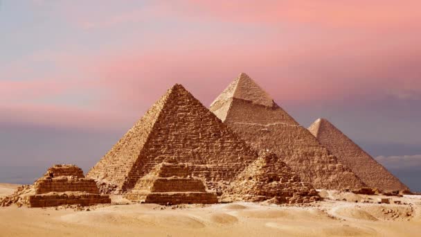 Antika Pyramid Himmel Arkitektur Monument Berömda Pyramider Egypt Gul Bakgrunder — Stockvideo