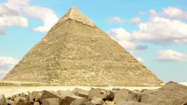 沙漠金字塔天幕夕阳摧毁旅行吉萨古代贝都因人全景景观4K段视频 — 图库视频影像