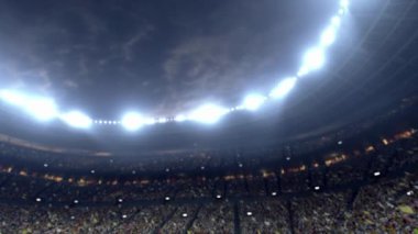 Gece ışıklarında animasyon hayranları olan boş stadyum arenası. Yüksek kaliteli 4k görüntü oluşturucu