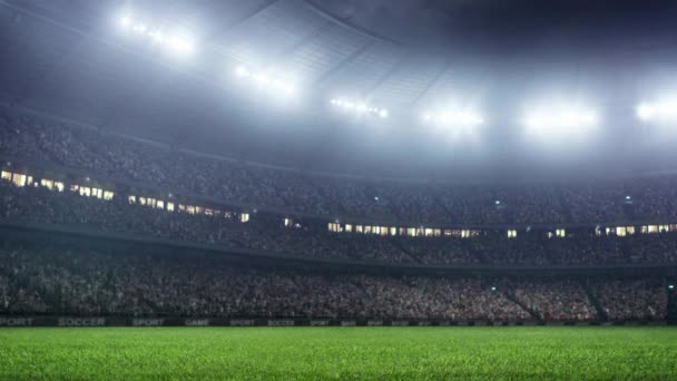 Пустая Арена Стадиона Оживлёнными Болельщиками Ночном Свете Высококачественный Кадр — стоковое видео