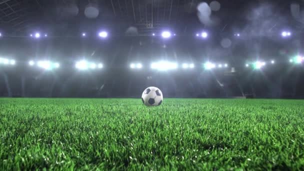 Close Ball Football Stadium Sport Abstract Grass Soccer Competition Backgrounds — Stock Video
