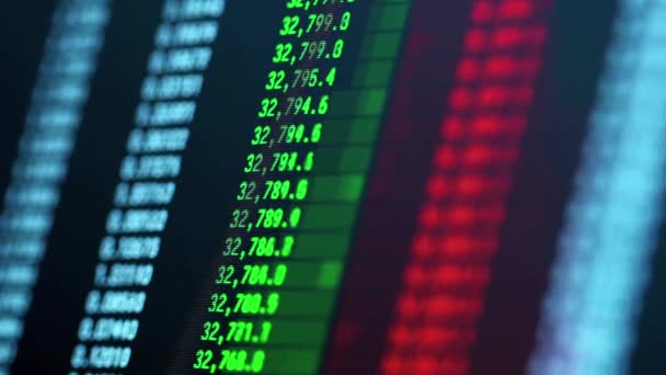 Comerciante Mercado Pantalla Verde Rojo Número Precio Bolsa Divisa Binaria — Vídeo de stock
