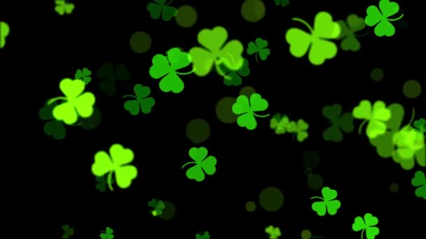 Patrick Day Green Shamrock Leaves Background Animation Backdrop Copy Space — Stok Video