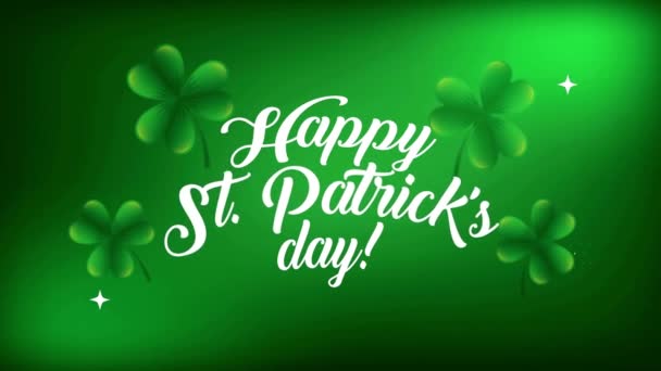 Animation Happy Patrick Day Text Clover Leaves Pattern Green Background — Video