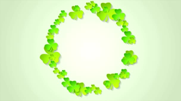 Patrick Day Green Shamrock Leaves Background Animation Backdrop Copy Space — Wideo stockowe