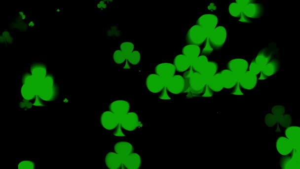 Shamrock Falling Ground Green Clover Leaves Black Background Patrick Day — Stok Video