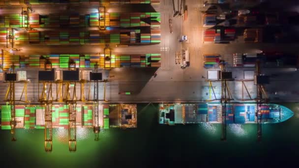 Pracowita Noc Terminalu Container Port Obiektu Import Finansowania Działalności Gospodarczej — Wideo stockowe