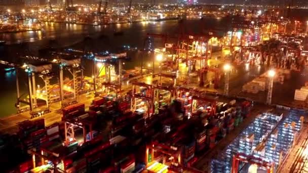 Busy Night Container Port Terminal Facility Import Export Business Finance — Αρχείο Βίντεο