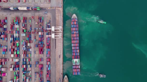 Top View Dronă Aeriană Industria Containerelor Marfă Port Transport Maritim — Videoclip de stoc