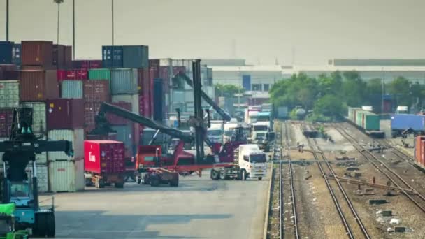 Zeitraffer Beschäftigt Port Shipment Terminal Frachtlieferung Industrie Export Logistik Box — Stockvideo