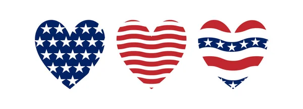 4 Temmuz Banner Hearts, ABD Bağımsızlık Günü, Kırmızı ve Mavi, Yıldızlar ve Çizgiler, Ulusal bayrak, Özgürlük Renkleri, Vatansever Kalpler, El çizilmiş vektör çizimi.