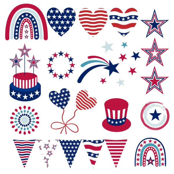 4Th July Clip Art Elements Set American Independence Day Blue — Stock Vector