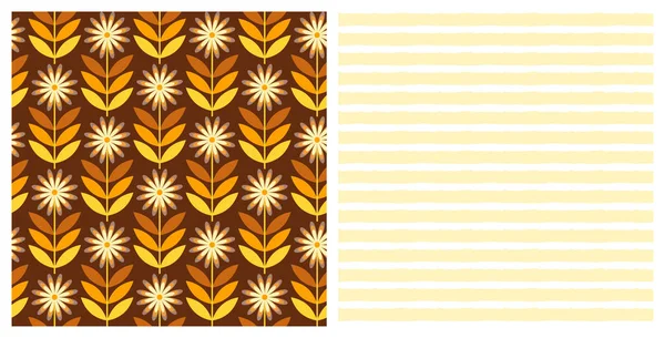  Seamless Autumn patterns in warm colours. Hand drawn vector flower design, Flowers and stripes. Background for scrapbooking, textile or wall paper.