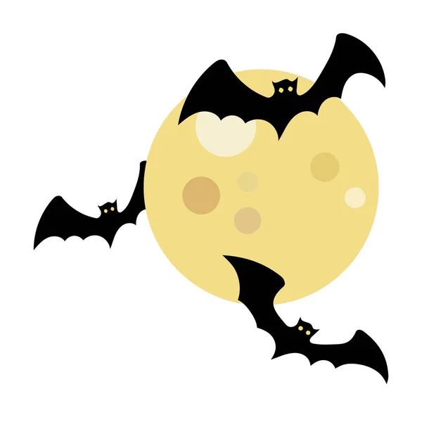 Clipart Halloween Con Murciélagos Volando Alrededor Luna Ilustración Vectorial Dibujada — Archivo Imágenes Vectoriales