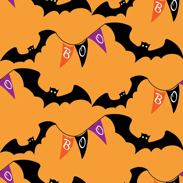 Patrón Sin Costuras Halloween Con Banderas Boo Miedo Sobre Fondo — Vector de stock