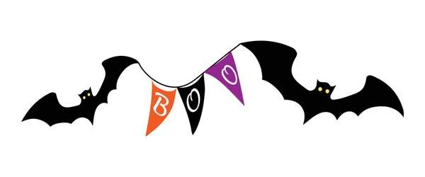 Halloween Bats Boo Flags Orange Black Purple Vector Clipart Isolated — Stock Vector