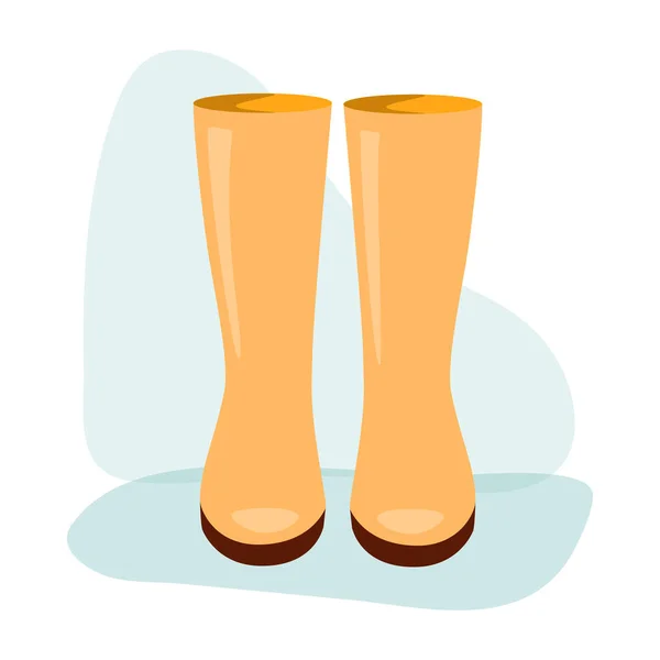 Autumn Rain Rubber Boots Isolated Yellow Pair Boots White Background — Stock Vector