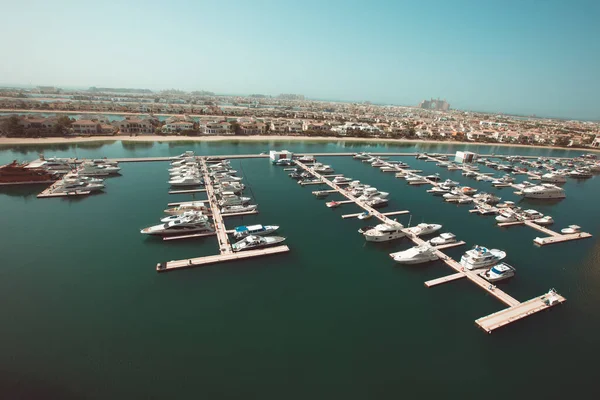 Dubai Emirados Árabes Unidos 2020 Vista Dos Iates Barcos Estacionados — Fotografia de Stock
