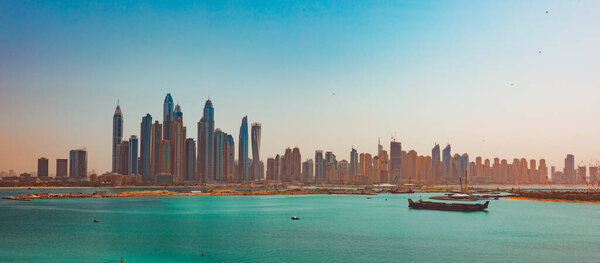 panoramic view of dubai marina bay sands, united arab emirates