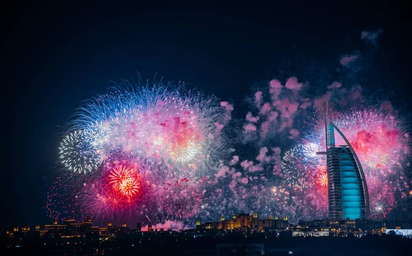 Dubai Egyesült Arab Emírségek 01012020 Szilveszter Tűzijáték — Stock Fotó