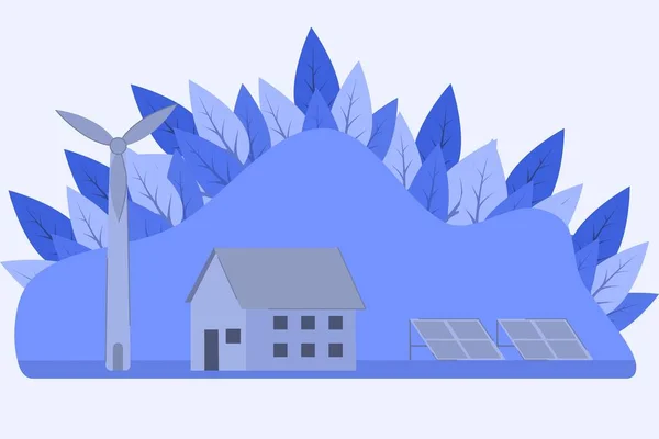 Будинки Сонячні Панелі Вітряні Турбіни Eco House Energy Saving House — стоковий вектор