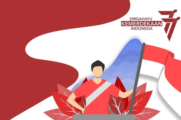 Ludzie Świętują Dzień Niepodległości Indonezji Sierpnia Trzymając Indonezyjską Flagę Narodową — Wektor stockowy