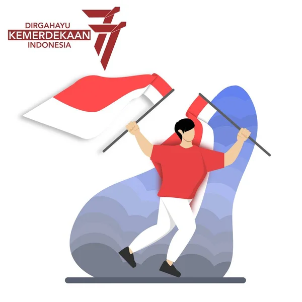 People Celebrate Indonesian Independence Day August 17Th Holding Indonesian National - Stok Vektor