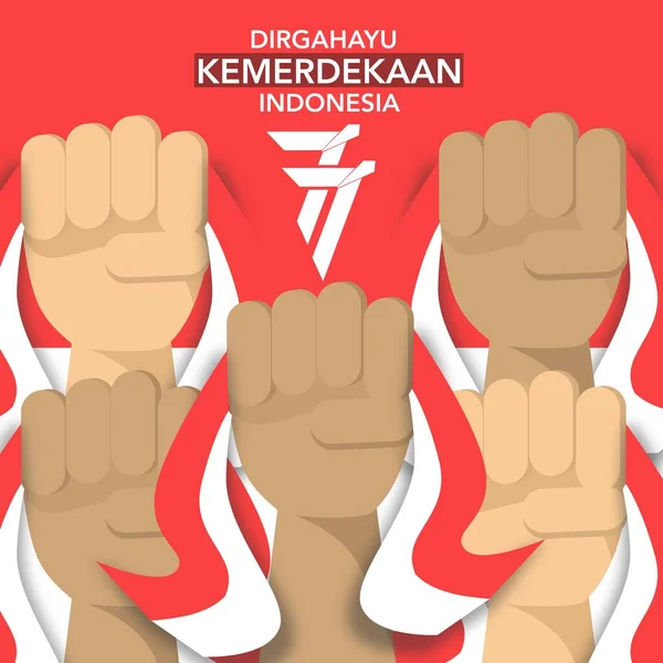 Merayakan Hari Kemerdekaan Indonesia Agustus Tangan Memegang Bendera Nasional Indonesia - Stok Vektor