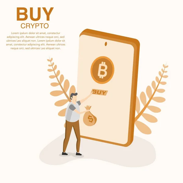 Illustration Man Who Makes Transaction Buying Selling Cryptocurrency Buying Selling — Stockvector