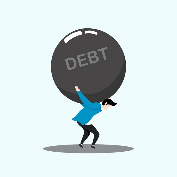 Concept Lack Money Debt Troubled Young Businessman Lifting Iron Ball — Stockvector